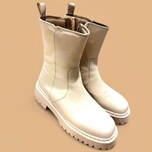 Roolee Panter Ivory Leather Platform Boots Sz 9